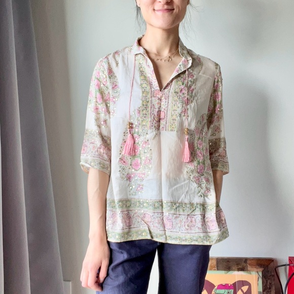 Bell by Alicia Bell pink and green sheer tunic top - Picture 1 of 7